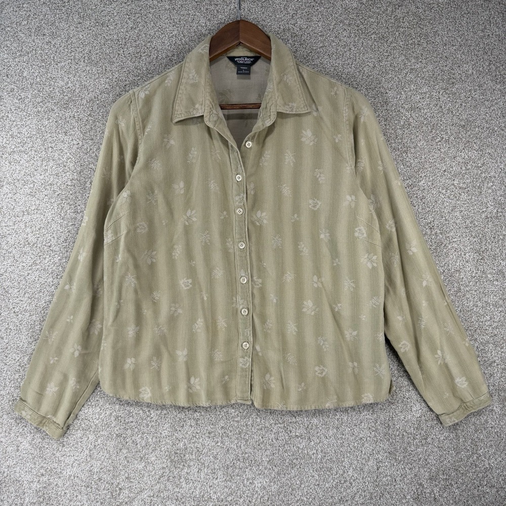 Woolrich Women's Blouse Lightweight Boho Sage Tan Sz L Soft Boho Cottagecore
